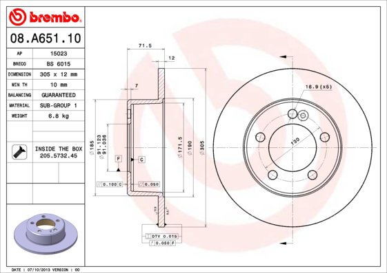 BREMBO brake disc 08. A651.10, set of 2 - Brake Disc