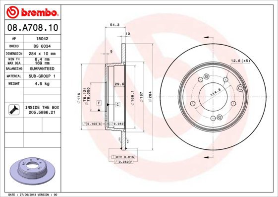 BREMBO brake disc 08. A708.11, set of 2 - Brake Disc