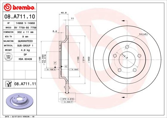 BREMBO brake disc 08. A711.11, set of 2 - Brake Disc