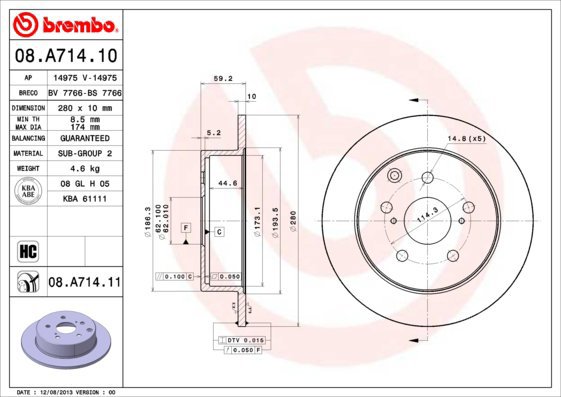BREMBO brake disc 08. A714.11, set of 2 - Brake Disc
