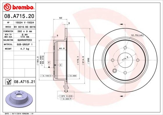 BREMBO brake disc 08. A715.21, set of 2 - Brake Disc
