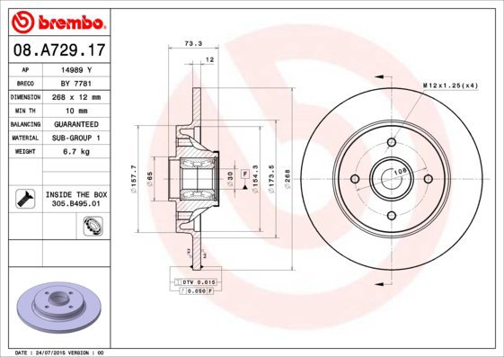 BREMBO brake disc 08. A729.17, set of 2 - Brake Disc