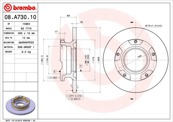 BREMBO brake disc 08. A730.10, set of 2 - Brake Disc
