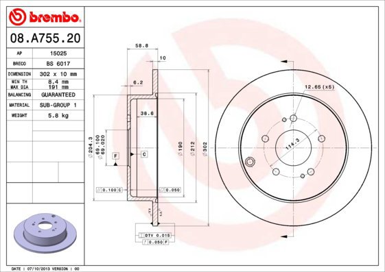 BREMBO brake disc 08. A755.20, set of 2 - Brake Disc