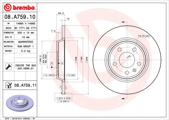 BREMBO brake disc 08. A759.10, set of 2 - Brake Disc