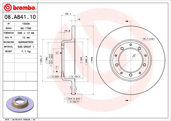 BREMBO brake disc 08. A841.10, set of 2 - Brake Disc