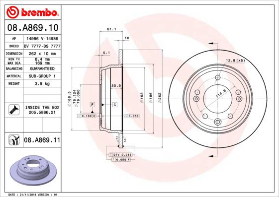 BREMBO brake disc 08. A869.11, set of 2 - Brake Disc