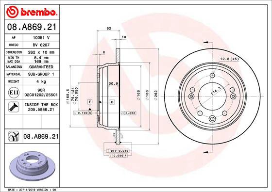 BREMBO brake disc 08. A869.21, set of 2 - Brake Disc