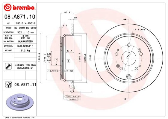 BREMBO brake disc 08. A871.11, set of 2 - Brake Disc