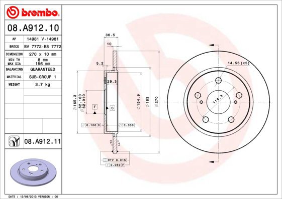 BREMBO brake disc 08. A912.11, set of 2 - Brake Disc