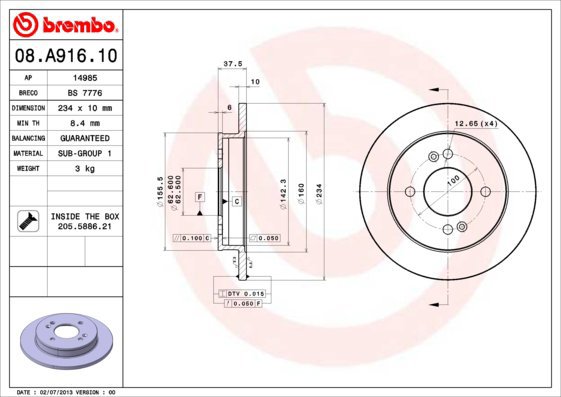 BREMBO brake disc 08. A916.10, set of 2 - Brake Disc