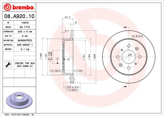 BREMBO brake disc 08. A920.10, set of 2 - Brake Disc