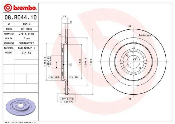 BREMBO brake disc 08. B044.10, set of 2 - Brake Disc