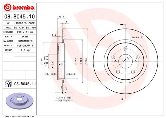 BREMBO brake disc 08. B045.11, set of 2 - Brake Disc