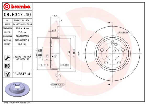 BREMBO brake disc 08. B347.40, set of 2 - Brake Disc