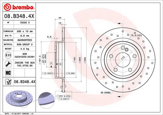BREMBO brake disc 08. B348.4X, set of 2 - Brake Disc