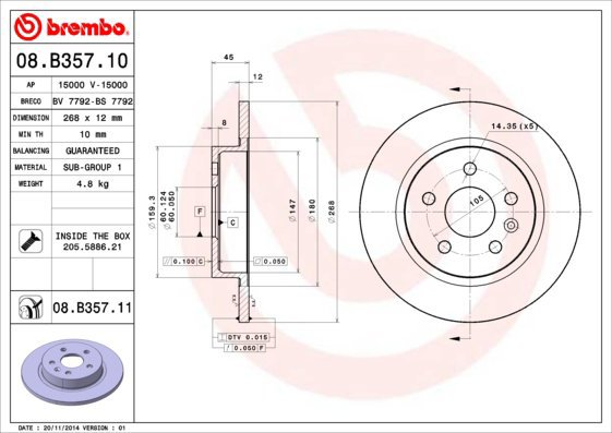 BREMBO brake disc 08. B357.11, set of 2 - Brake Disc