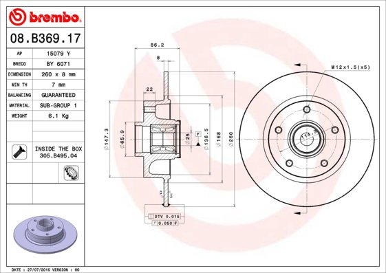 BREMBO brake disc 08. B369.17, set of 2 - Brake Disc