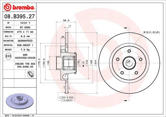 BREMBO brake disc 08. B395.27, set of 2 - Brake Disc