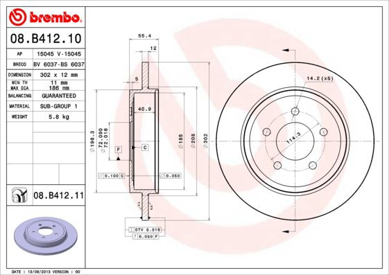BREMBO brake disc 08. B412.10, set of 2 - Brake Disc