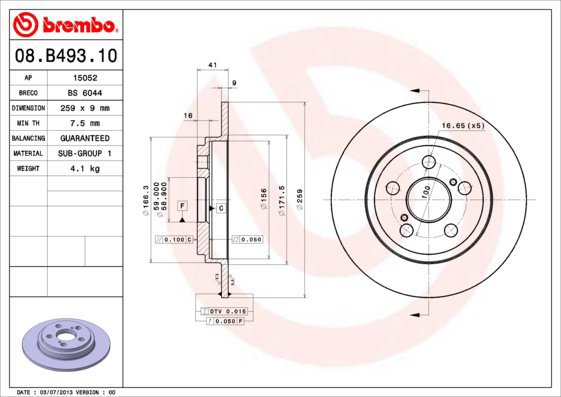 BREMBO brake disc 08. B493.10, set of 2 - Brake Disc