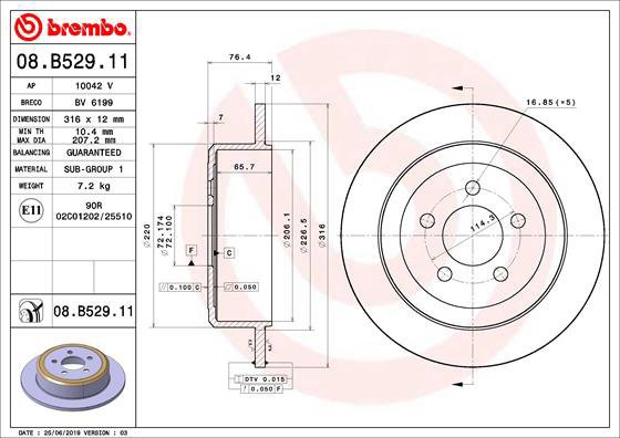 BREMBO brake disc 08. B529.11, set of 2 - Brake Disc