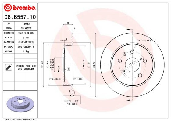 BREMBO brake disc 08. B557.10, set of 2 - Brake Disc