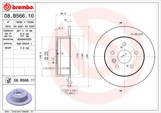 BREMBO brake disc 08. B566.11, set of 2 - Brake Disc