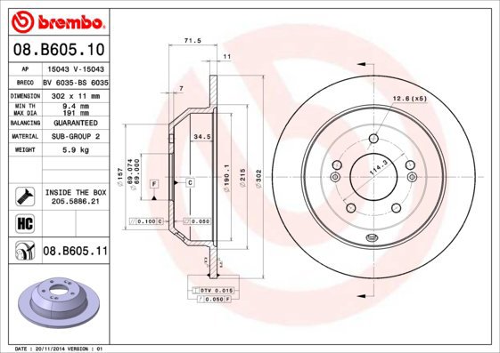 BREMBO brake disc 08. B605.10, set of 2 - Brake Disc