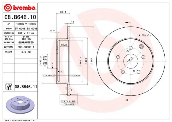 BREMBO brake disc 08. B646.10, set of 2 - Brake Disc