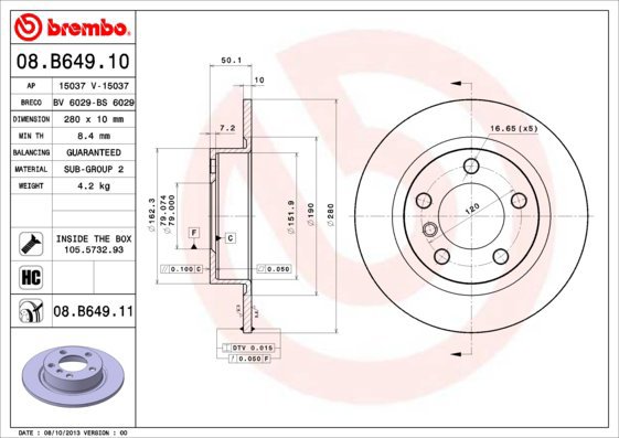 BREMBO brake disc 08. B649.11, set of 2 - Brake Disc