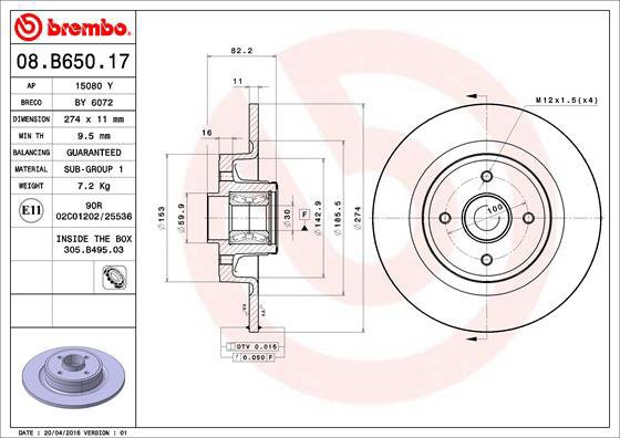 BREMBO brake disc 08. B650.17, set of 2 - Brake Disc