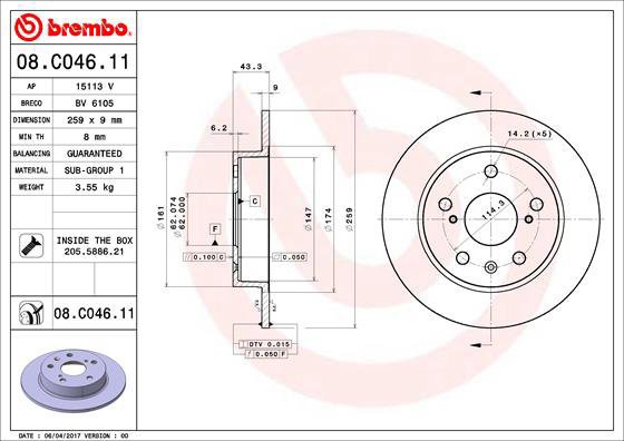 BREMBO brake disc 08. C046.11, set of 2 - Brake Disc