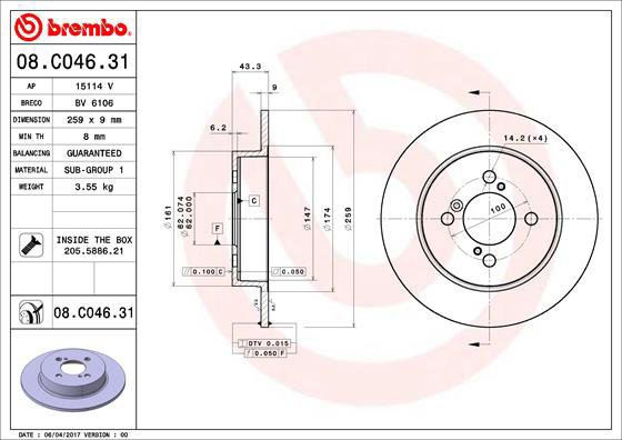 BREMBO brake disc 08. C046.31, set of 2 - Brake Disc