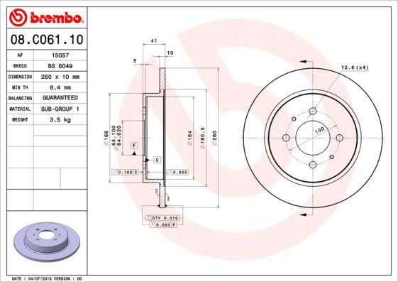 BREMBO brake disc 08. C061.10, set of 2 - Brake Disc