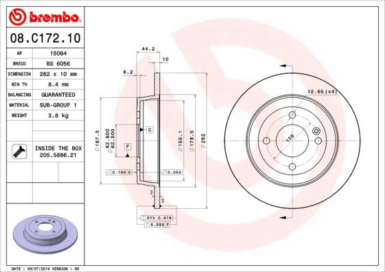 BREMBO brake disc 08. C172.10, set of 2 - Brake Disc