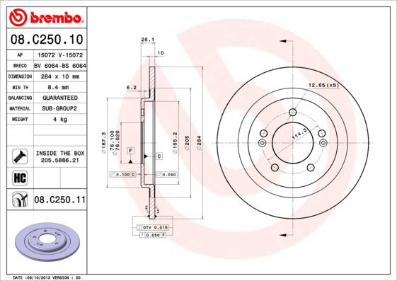 BREMBO brake disc 08. C250.10, set of 2 - Brake Disc