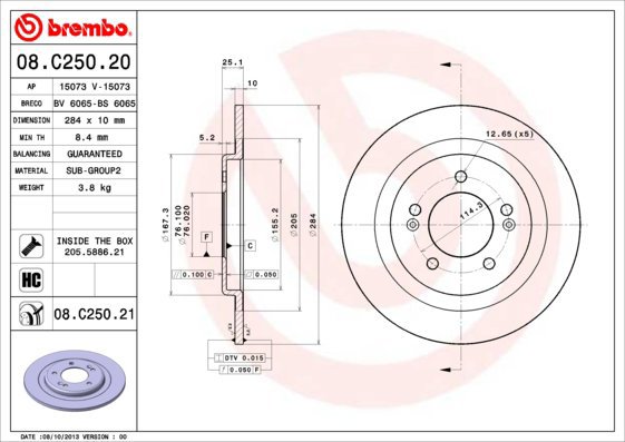 BREMBO brake disc 08. C250.20, set of 2 - Brake Disc