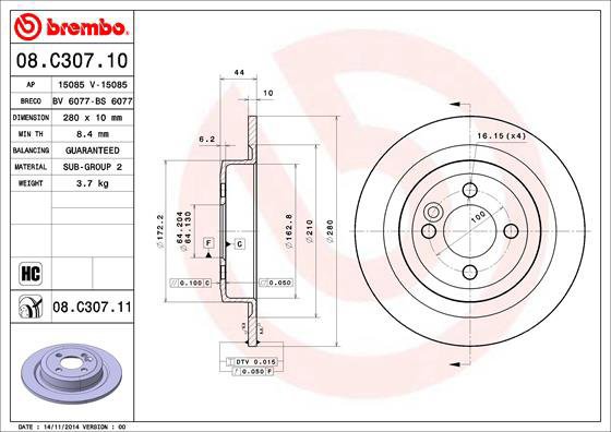 BREMBO brake disc 08. C307.11, set of 2 - Brake Disc