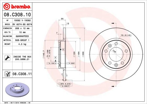BREMBO brake disc 08. C308.10, set of 2 - Brake Disc