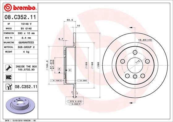 BREMBO brake disc 08. C352.11, set of 2 - Brake Disc