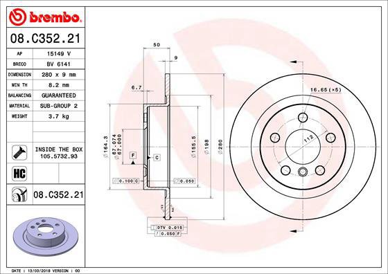 BREMBO brake disc 08. C352.21, set of 2 - Brake Disc
