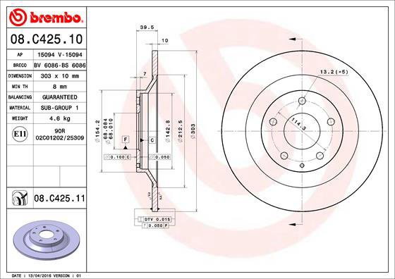 BREMBO brake disc 08. C425.11, set of 2 - Brake Disc