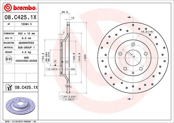 BREMBO brake disc 08. C425.1X, set of 2 - Brake Disc