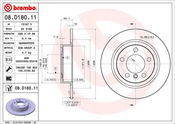 BREMBO brake disc 08. D180.11, set of 2 - Brake Disc