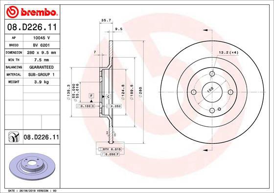 BREMBO brake disc 08. D226.11, set of 2 - Brake Disc