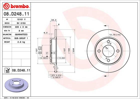 BREMBO brake disc 08. D248.11, set of 2 - Brake Disc