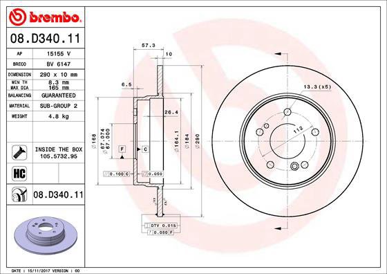 BREMBO brake disc 08. D340.11, set of 2 - Brake Disc