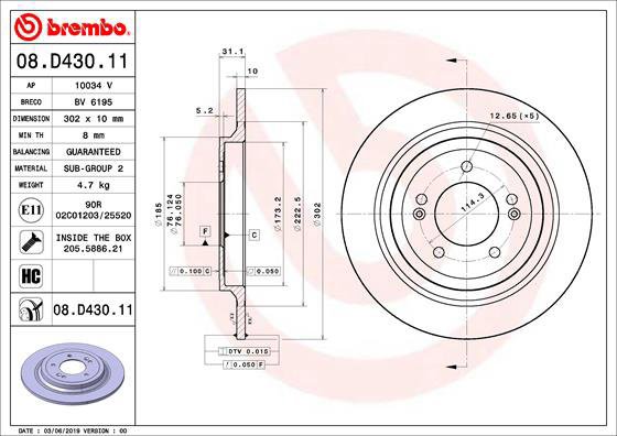 BREMBO brake disc 08. D430.11, set of 2 - Brake Disc