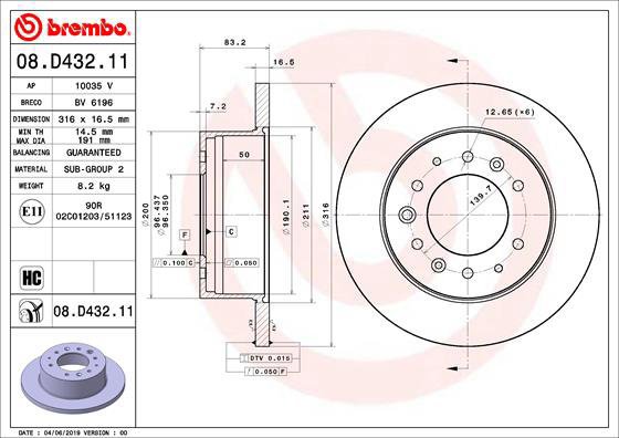 BREMBO brake disc 08. D432.11, set of 2 - Brake Disc